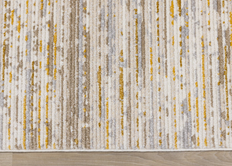 Calabar Cream Yellow Grey Distressed Carved Pile Striped Rug by Kalora Interiors