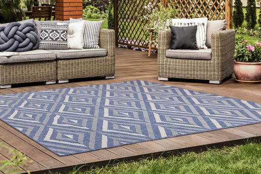 Canopy Blue Grey Geometric Indoor/Outdoor Rug by Kalora Interiors