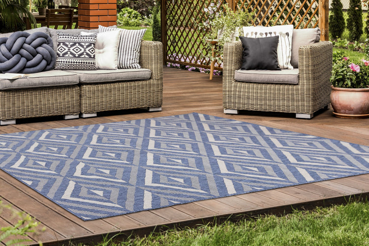 Canopy Blue Grey Geometric Indoor/Outdoor Rug by Kalora Interiors