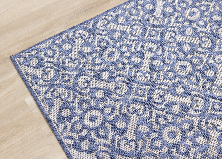 Canopy Blue Damask Flatweave Outdoor Rug by Kalora Interiors