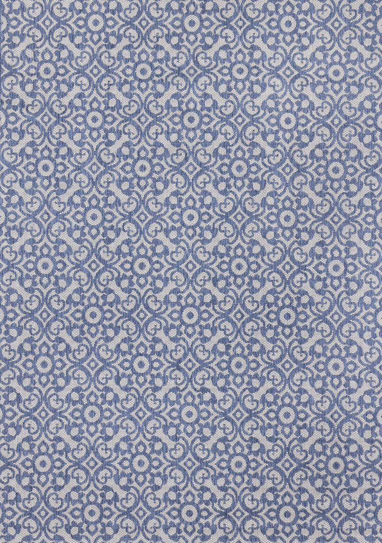 Canopy Blue Damask Flatweave Outdoor Rug by Kalora Interiors