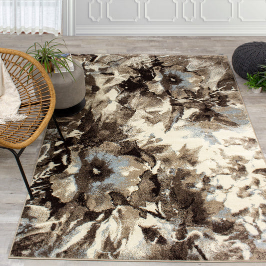 Casa Cream Brown Botanical Rug by Kalora Interiors