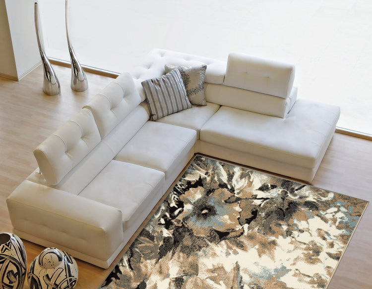 Casa Cream Brown Botanical Rug by Kalora Interiors