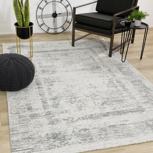 Cathedral Grey Faded Borders Rug by Kalora Interiors