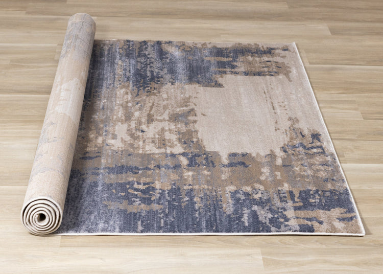 Chorus Blue Beige Abstract Earth Tone Plush Rug by Kalora Interiors