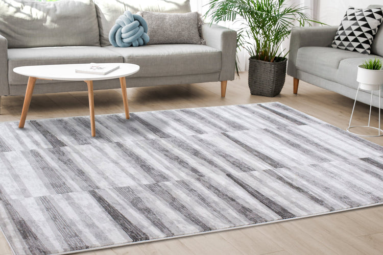 Chorus Grey White Striped Rug by Kalora Interiors