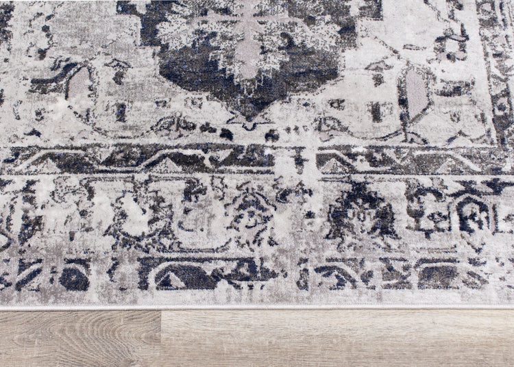 Chorus Grey Blue Elegant Border Rug by Kalora Interiors