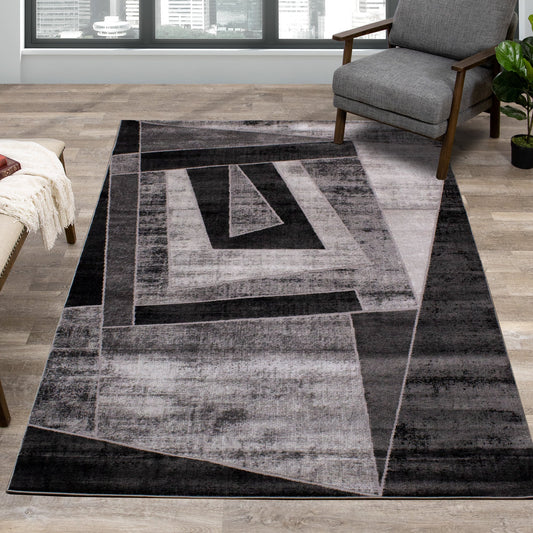 Chorus Grey Black Geometric Rug by Kalora Interiors
