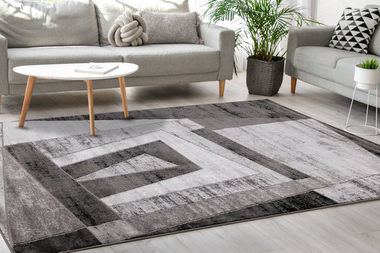Chorus Grey Black Geometric Rug by Kalora Interiors