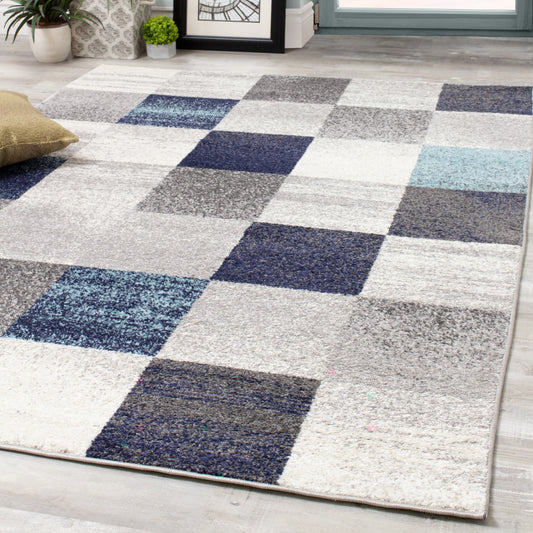 Converge 8942_2939 Blue Grey Squares Area Rug by Novelle Home