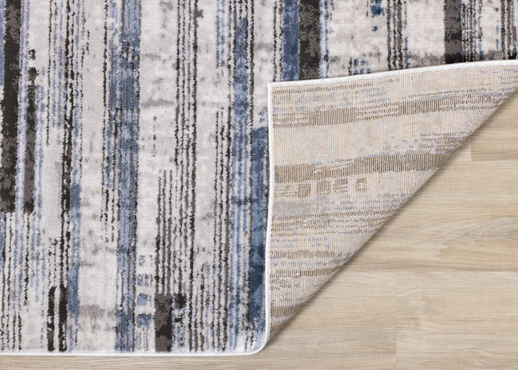 Darcy Cream Grey Blue Sparkling Striped Rug by Kalora Interiors