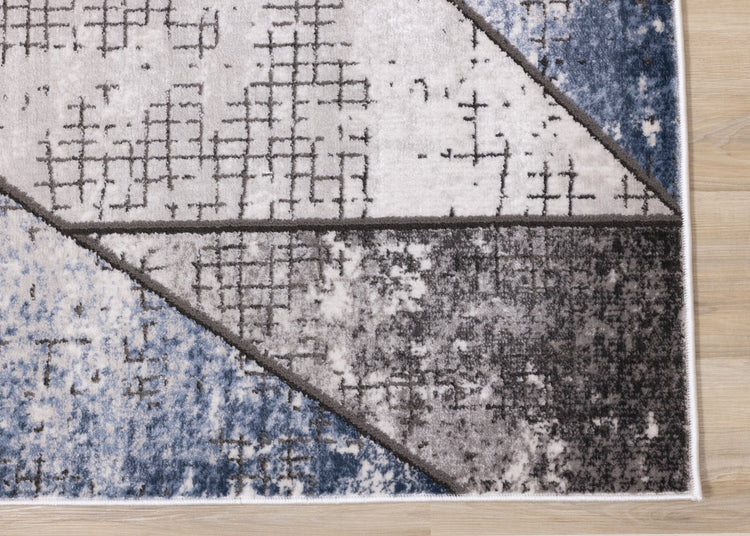 Darcy Grey Cream Blue Angular Carved Pile Rug by Kalora Interiors