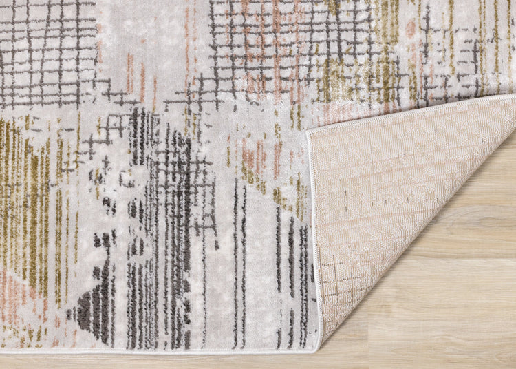 Darcy Grey Pink Green Distressed Angular Plush Rug by Kalora Interiors