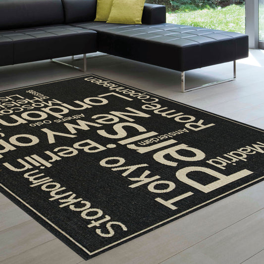 Epsilon 4280_3908 Black Cream City Cosmos Indoor Outdoor Area Rug by Novelle Home