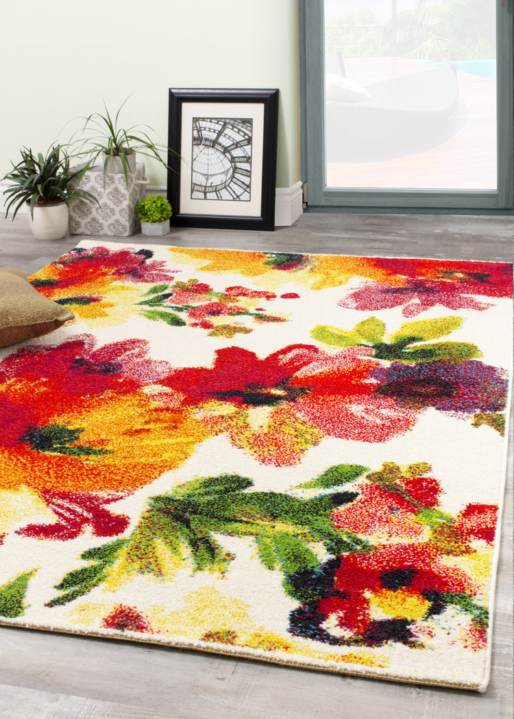 Equinox 8762_3P01 Bright Red and Purple Botanical Flower Area Rug by Novelle Home