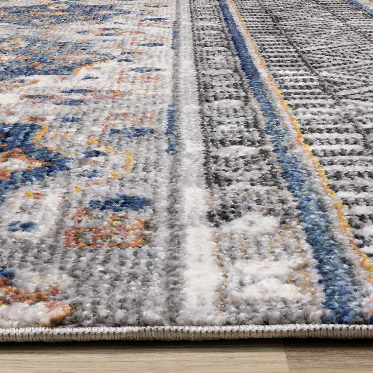 Evora Grey Blue Orange Southwest Area Rug Kalora Interiors