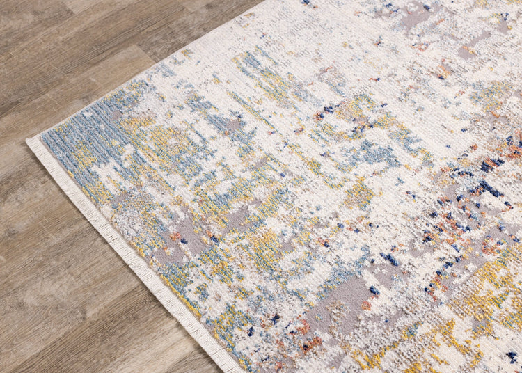 Evora Grey Cream Blue Distressed Rug by Kalora Interiors