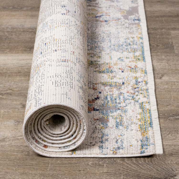 Evora Grey Cream Blue Distressed Rug by Kalora Interiors