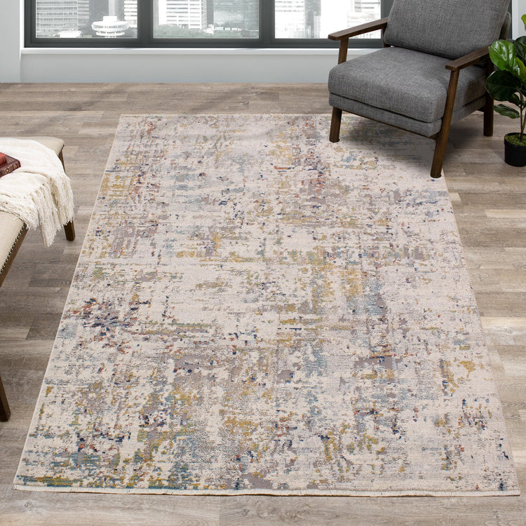 Evora Grey Cream Blue Distressed Rug by Kalora Interiors