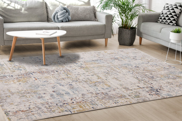 Evora Grey Cream Blue Distressed Rug by Kalora Interiors