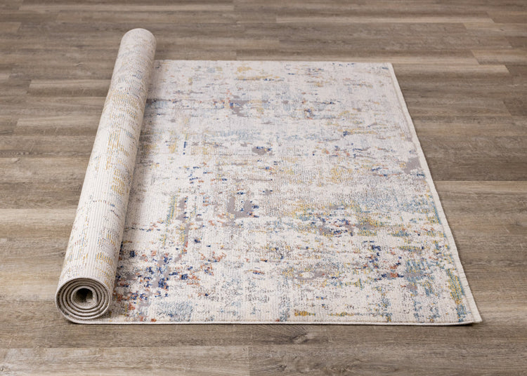 Evora Grey Cream Blue Distressed Rug by Kalora Interiors