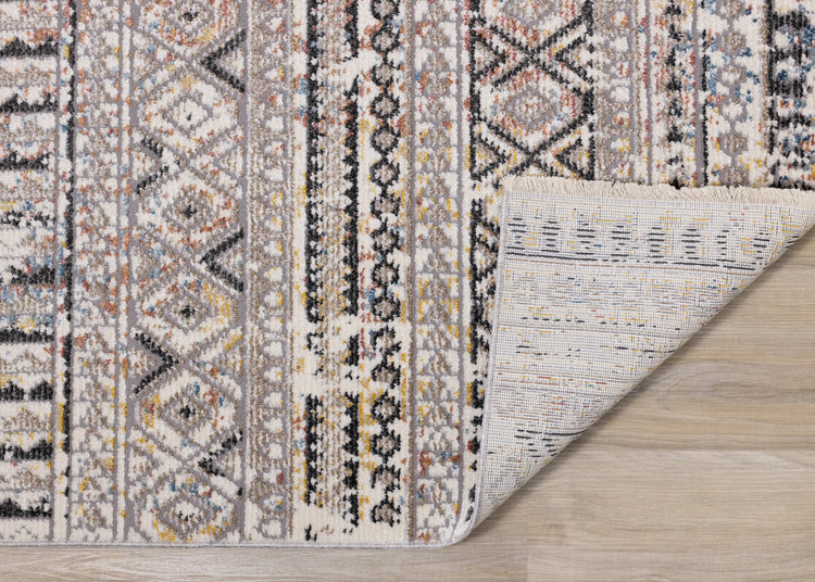 Evora Grey Cream Blue Yellow Pink Tribal Inspired Plush Rug by Kalora Interiors