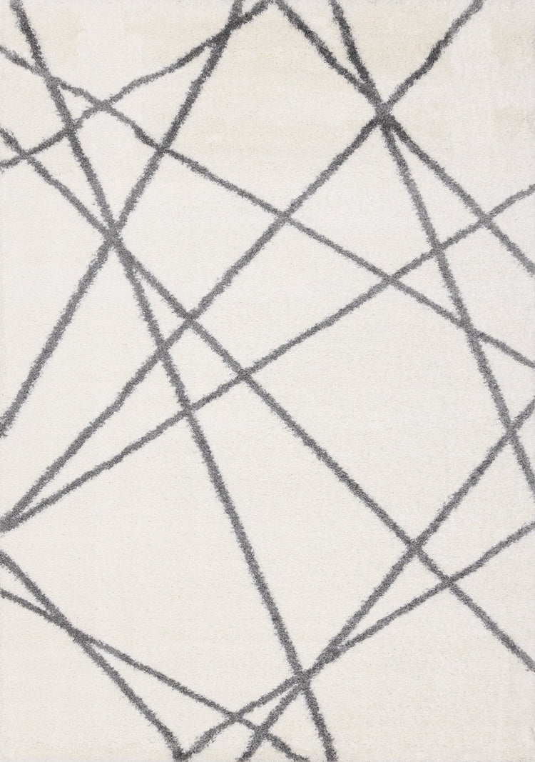 Alfombra peluda Fergus White Grey Lines Crossing de Kalora Interiors