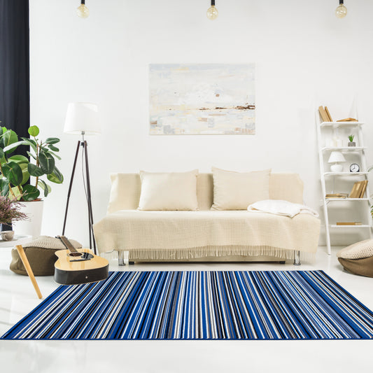 Fiona 1425_4922 Alfombra azul crema a rayas de Novelle Home