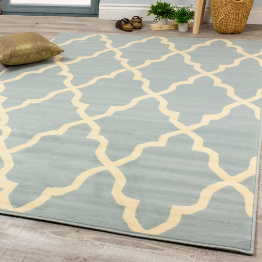 Fiona 3603_5855 Alfombra azul crema con diseño Ogee de Novelle Home