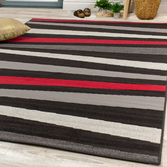 Fiona 3637_1945 Alfombra con pista de mármol negro, gris y rojo de Novelle Home