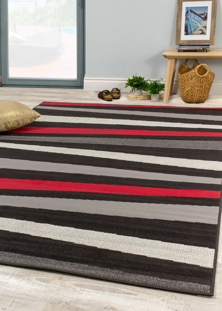 Fiona 3637_1945 Alfombra con pista de mármol negro, gris y rojo de Novelle Home