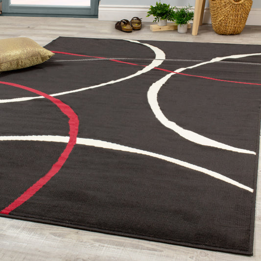 Fiona 5015_1945 Alfombra de área con tallas Swoop en negro, blanco y rojo de Novelle Home