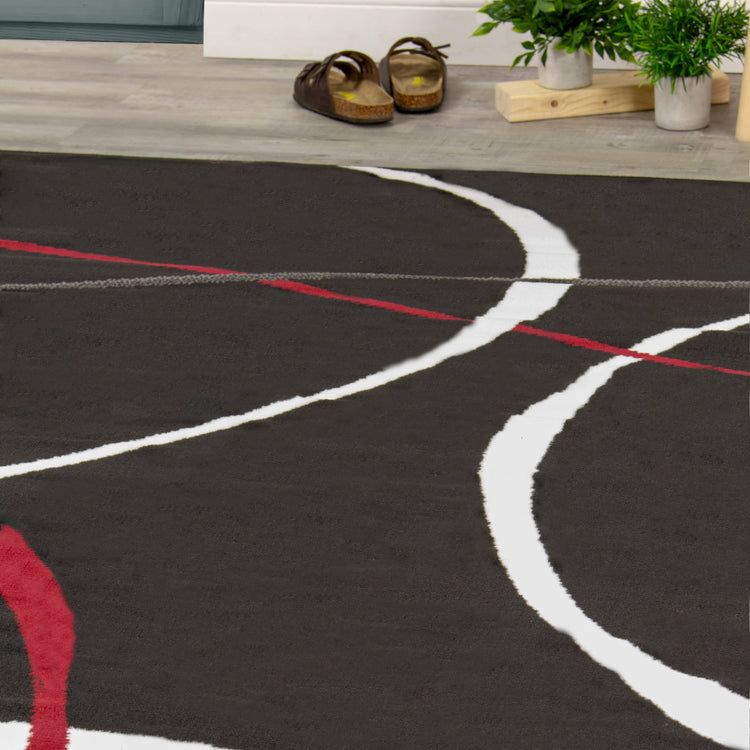 Fiona 5015_1945 Alfombra de área con tallas Swoop en negro, blanco y rojo de Novelle Home