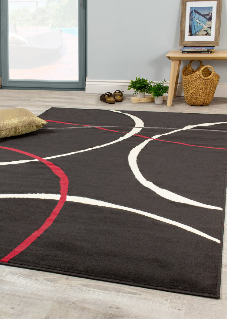 Fiona 5015_1945 Alfombra de área con tallas Swoop en negro, blanco y rojo de Novelle Home