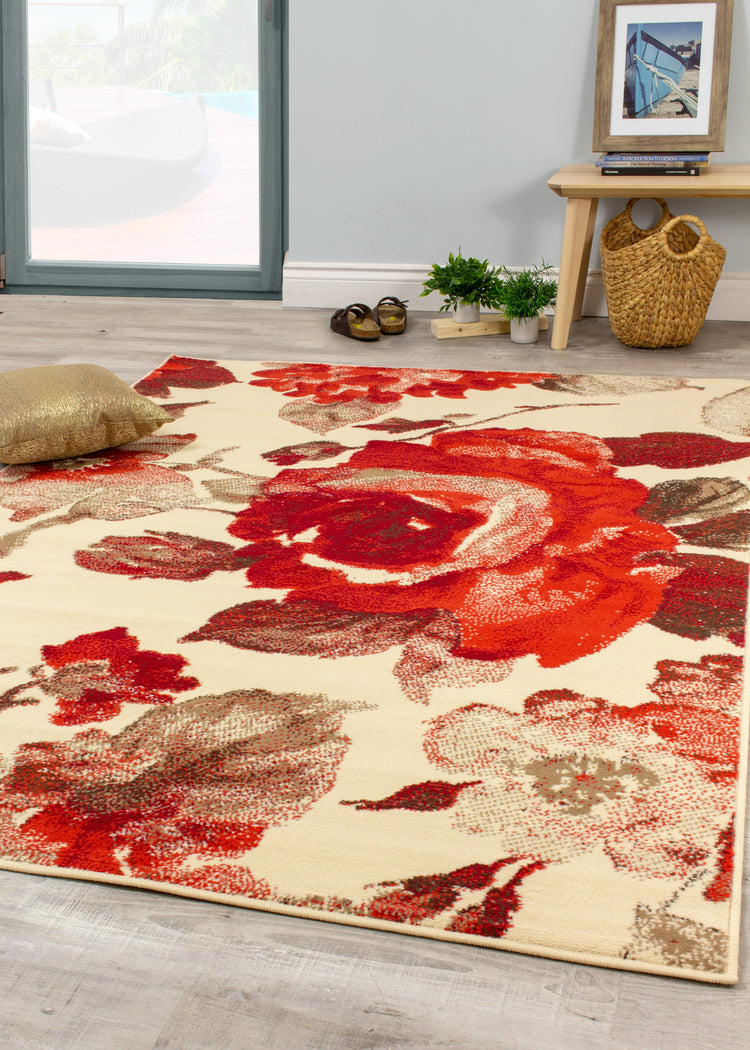 Fiona 5035_3933 Red Vintage Botanical Flower Area Rug by Novelle Home