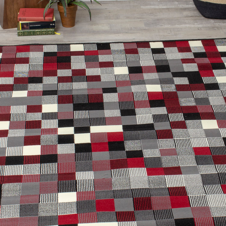 Fiona 700669_11944 Red Grey Black Tiny Blocks Rug by Novelle Home