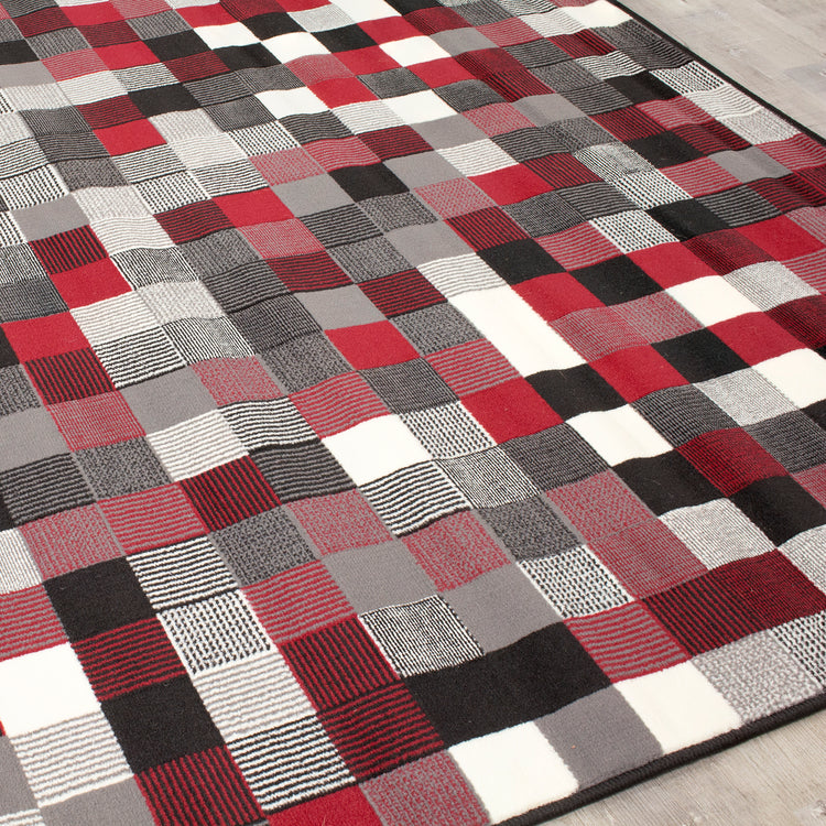 Fiona 700669_11944 Red Grey Black Tiny Blocks Rug by Novelle Home