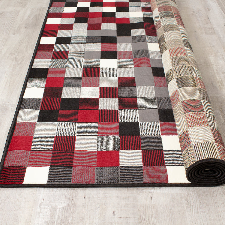 Fiona 700669_11944 Red Grey Black Tiny Blocks Rug by Novelle Home