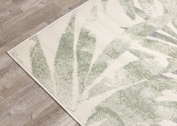 Focus Cream Green Palm Branch Rug by Kalora Interiors