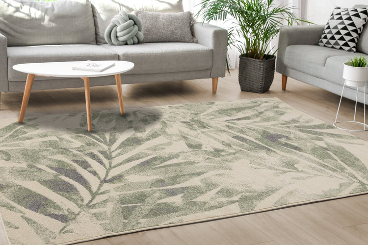 Focus Cream Green Palm Branch Rug by Kalora Interiors