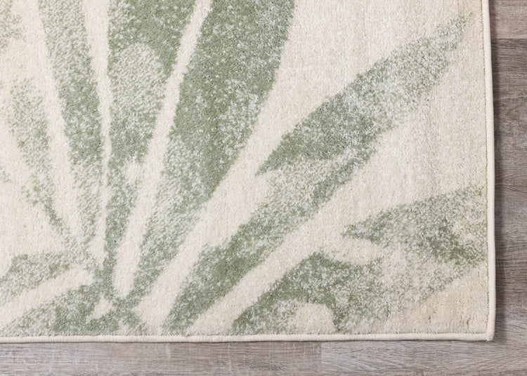 Focus Cream Green Palm Branch Rug by Kalora Interiors