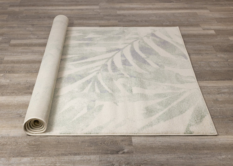 Focus Cream Green Palm Branch Rug by Kalora Interiors