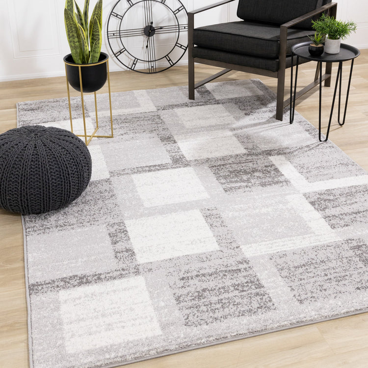 Focus Grey White Squares Rug by Kalora Interiors
