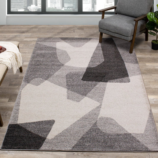 Alfombra Focus con formas geométricas en gris y blanco de Kalora Interiors