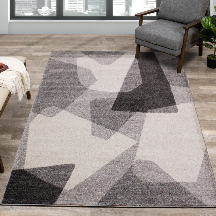 Focus Grey White Geometric Shapes Rug by Kalora Interiors
