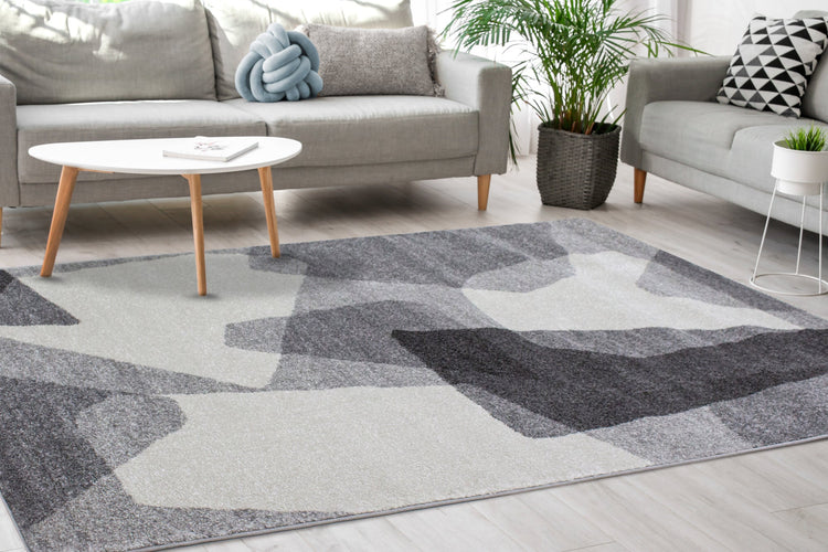 Focus Grey White Geometric Shapes Rug by Kalora Interiors