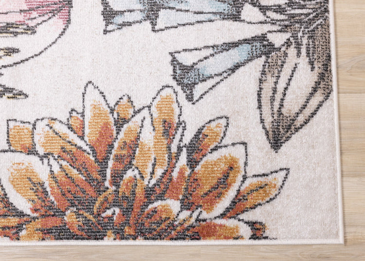 Fresco Blue Yellow Orange Pink Floral Print Rug by Kalora Interiors