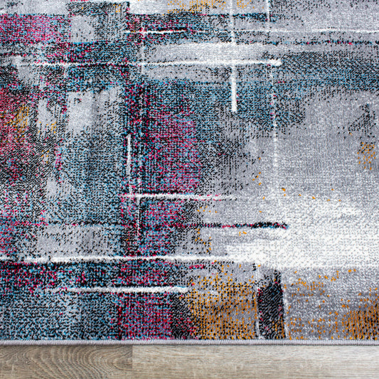 Kyla 11023_192 Grey Blue Red Abstract Paint Area Rug by Novelle Home