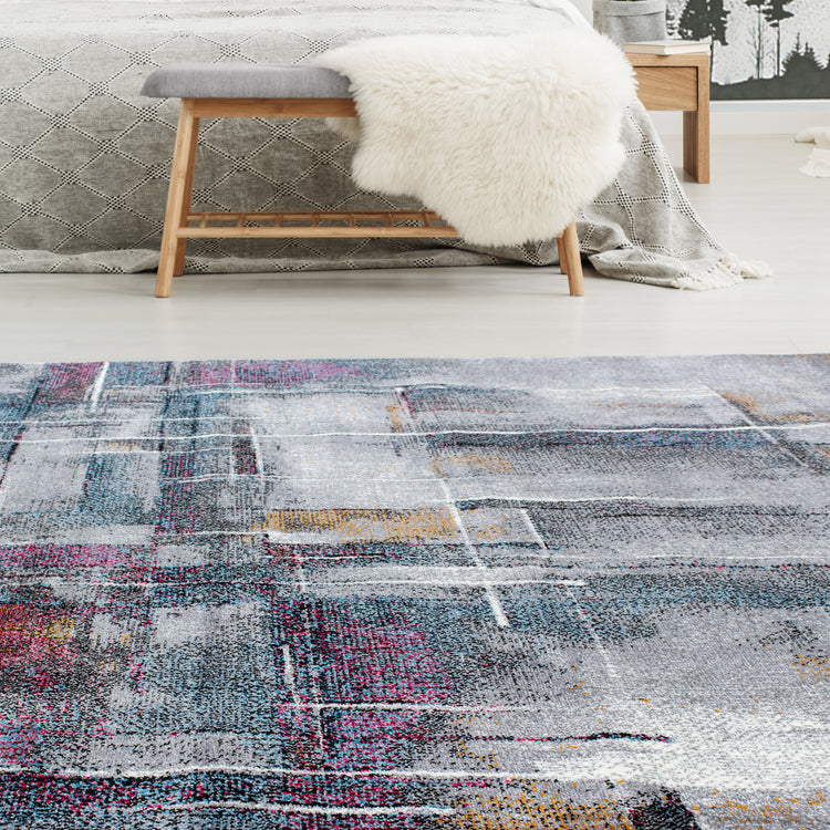 Kyla 11023_192 Alfombra de pintura abstracta gris azul roja de Novelle Home
