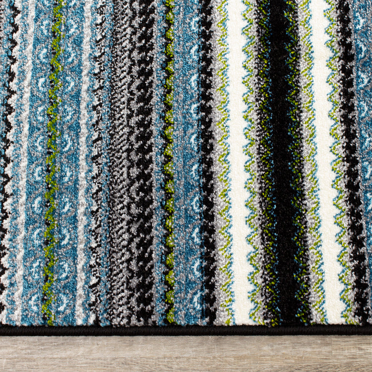 Kyla 11217_198 Grey Blue Banded Stripes Area Rug by Novelle Home